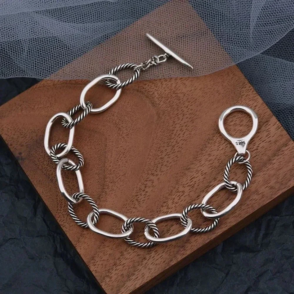Chunky 925 Sterling Silver Bracelet Thick Silver Toggle Chain Link Bracelet
